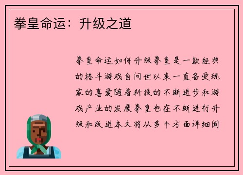 拳皇命运：升级之道